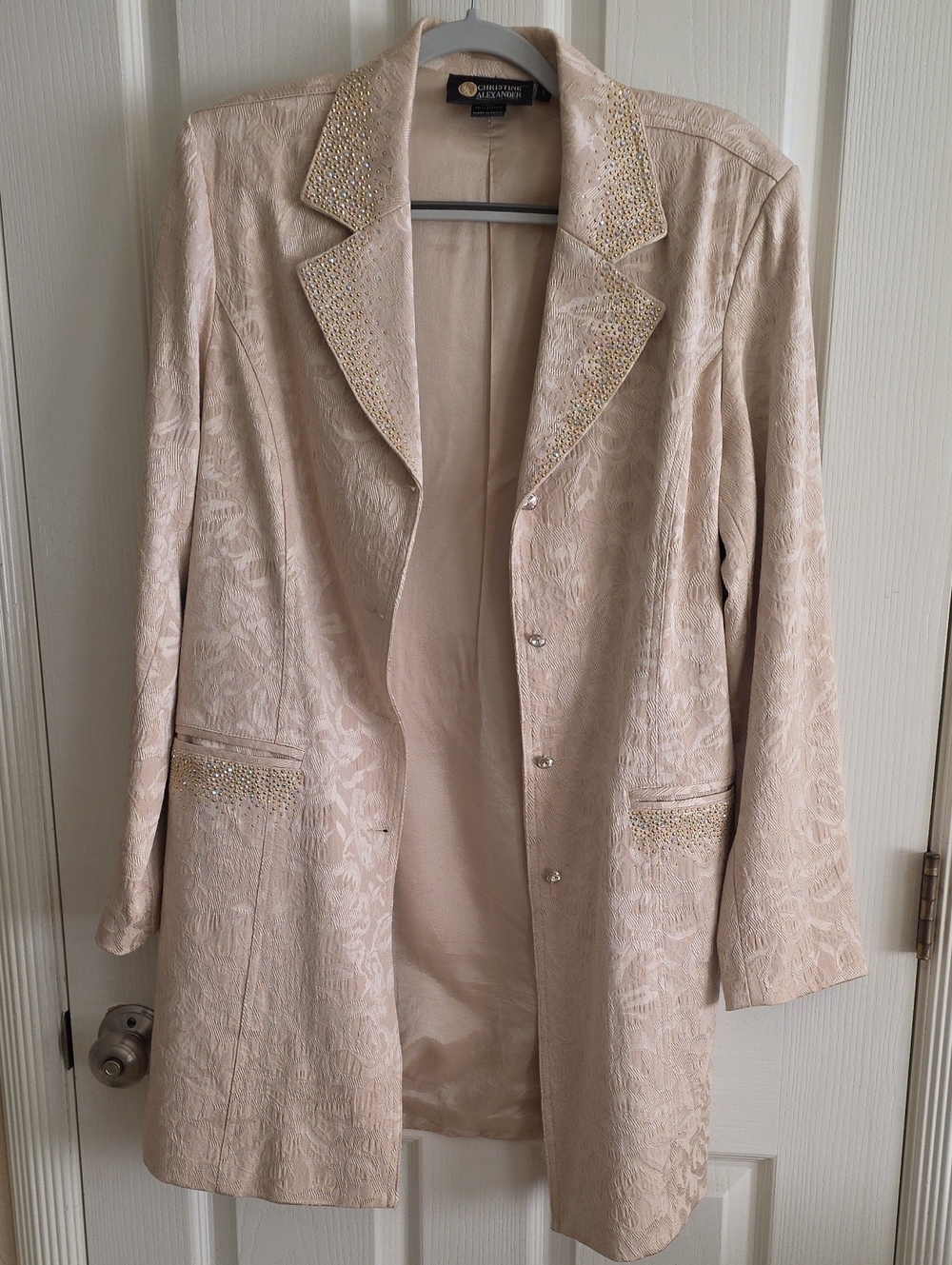 Christine Alexander Gorgeous Heavy Cream Embellished Trench Coat Large